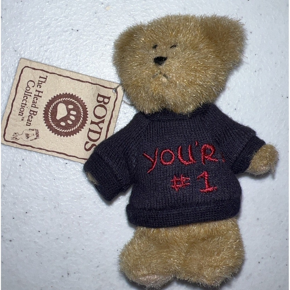 Vintage 2002 Boyds Bears Mini Message You're #1 Sweater Stuffed Plush Toy 4"